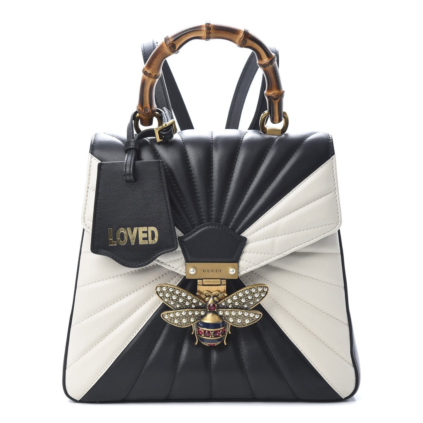 Calfskin Bamboo Trapuntata Queen Margaret Backpack Mystic White Black