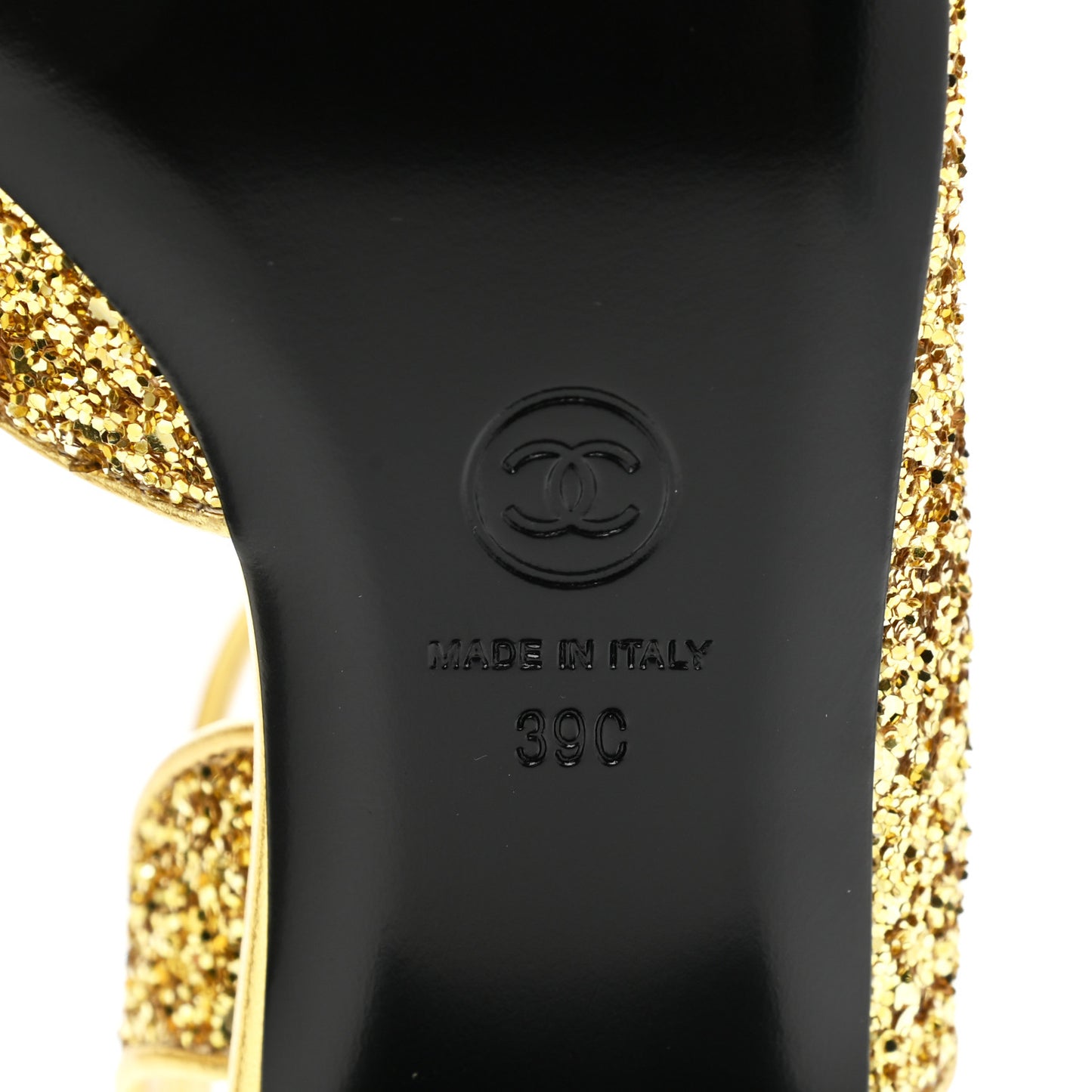 Glitter Grosgrain Cap Toe CC Ankle Wrap Pumps 39 Gold Black