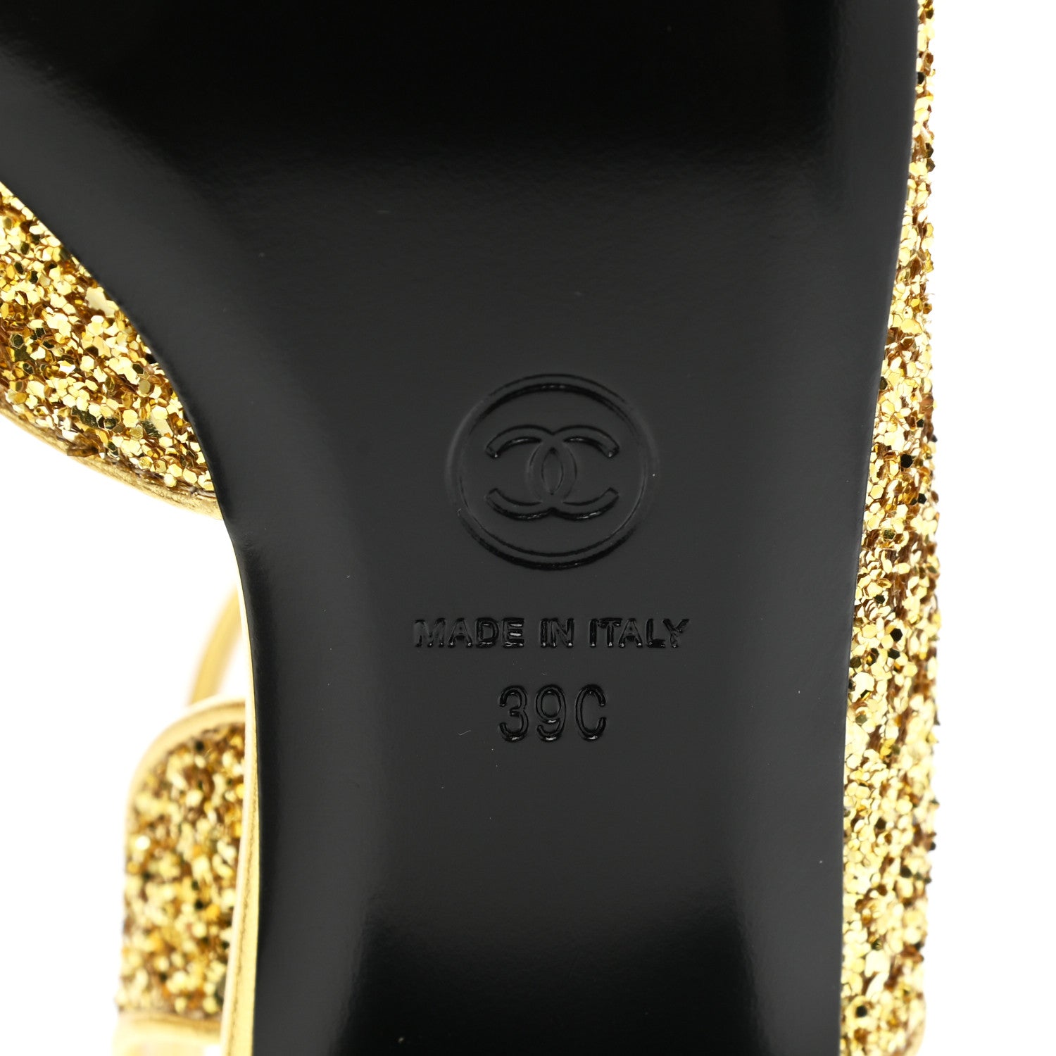 Chanel Glitter Grosgrain Cap Toe CC Ankle Wrap Pumps 39 Gold Black 6 of 8