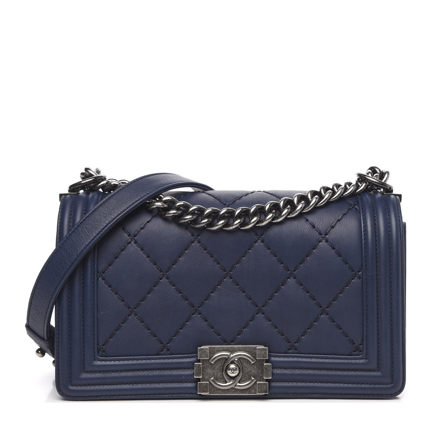 Chanel Calfskin Quilted Small Boy Flap Navy 1 of 14