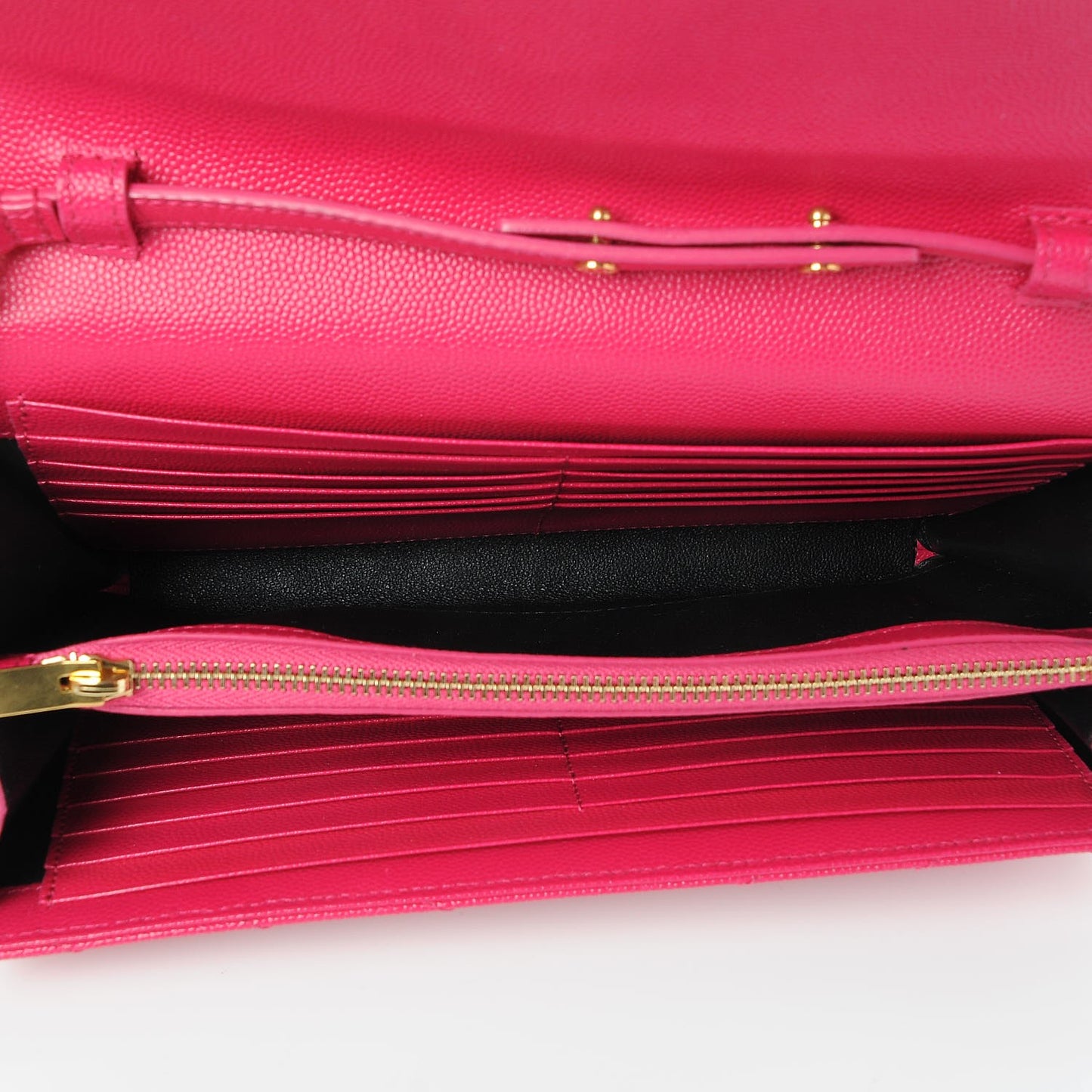 Grain De Poudre Matelasse Chevron Monogram Chain Wallet Lipstick Fuchsia