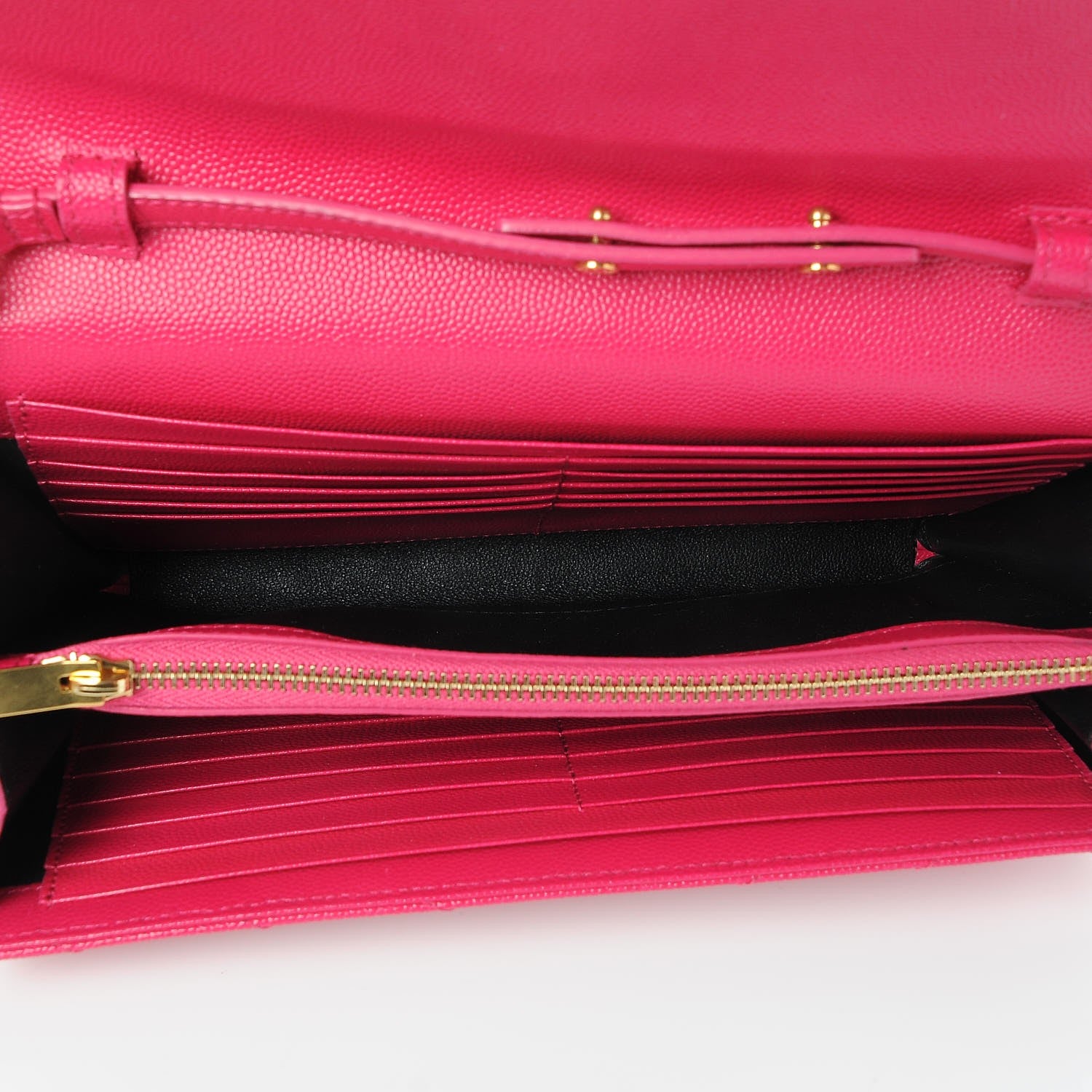 Saint Laurent Grain De Poudre Matelasse Chevron Monogram Chain Wallet Lipstick Fuchsia 5 of 7