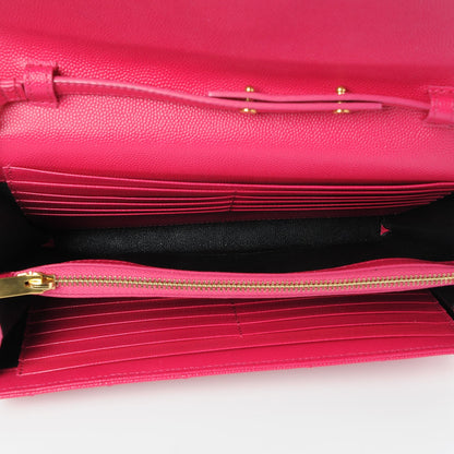 Saint Laurent Grain De Poudre Matelasse Chevron Monogram Chain Wallet Lipstick Fuchsia 5 of 7