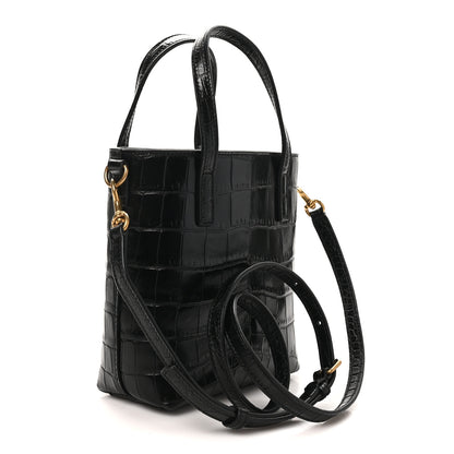 Saint Laurent Calfskin Crocodile Embossed Paris Mini Toy Shopper Tote Black 3 of 10