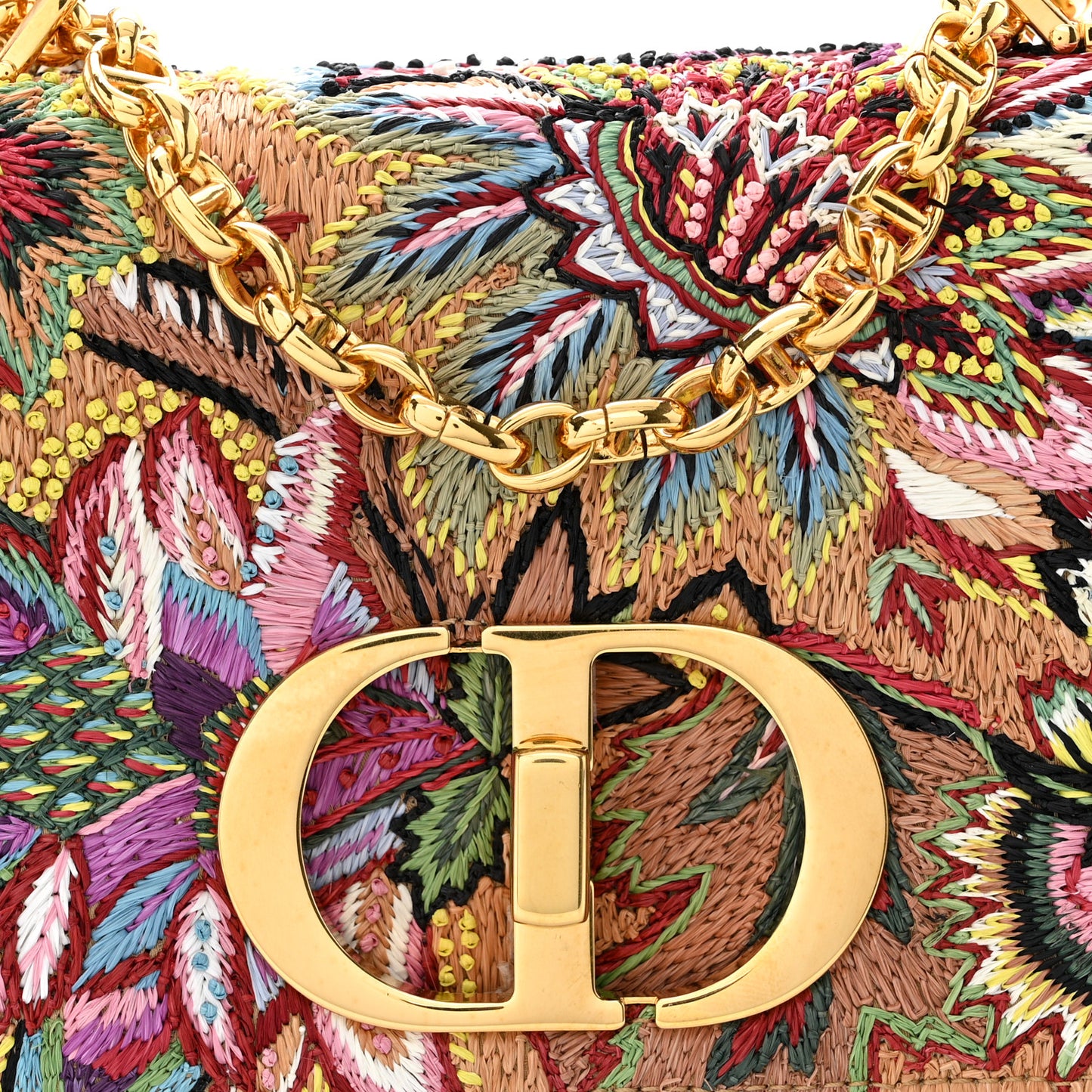 Raffia Floral Embroidered Small Caro Bag Multicolor