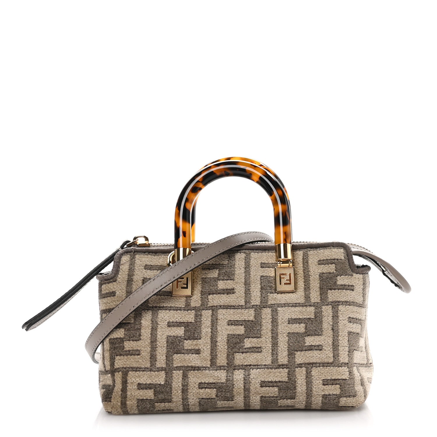 Fendi Chenille Vitello King Plexiglass FF Mini By The Way Top Handle Boston Bag Tortora Nuvola 1 of 9