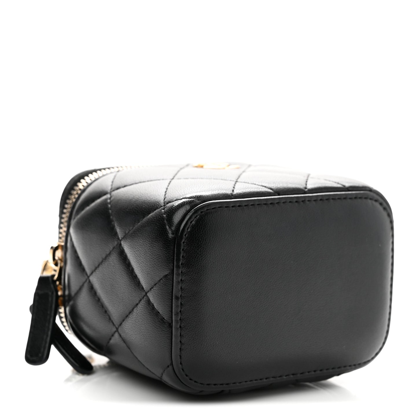 Lambskin Quilted Mini Pearl Crush Vanity Case With Chain Black