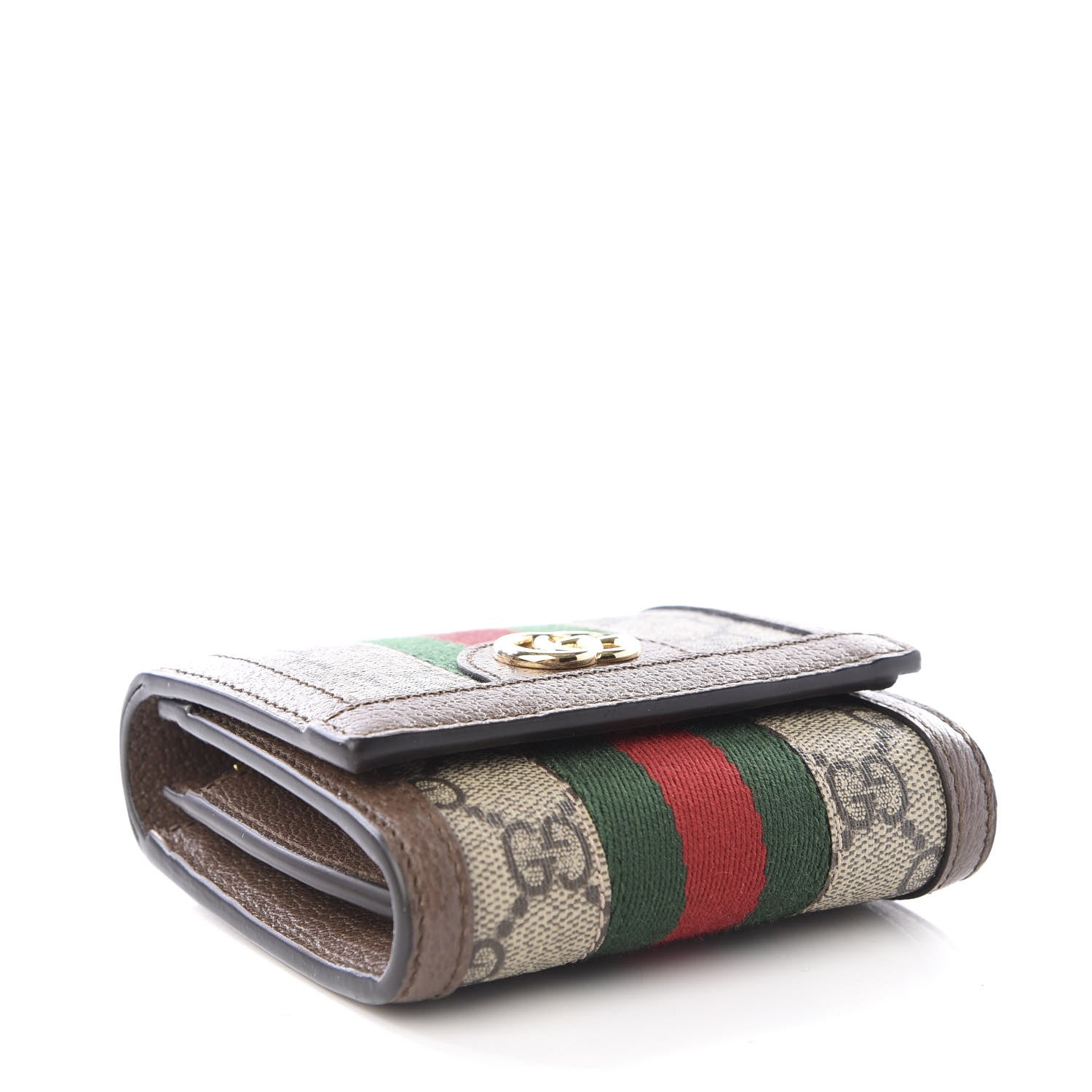 Gucci GG Supreme Monogram Textured Calfskin Web Ophidia Card Case Wallet Beige Ebony New Acero 3 of 8
