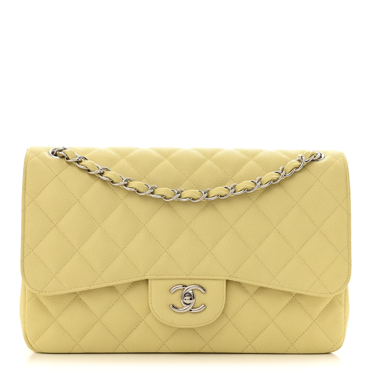 Caviar Quilted Jumbo Double Flap Yellow