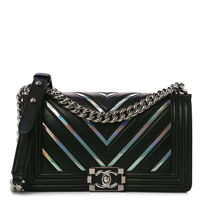 Chanel Lambskin Iridescent PVC Chevron Quilted Medium Boy Flap Black Silver 1 of 12