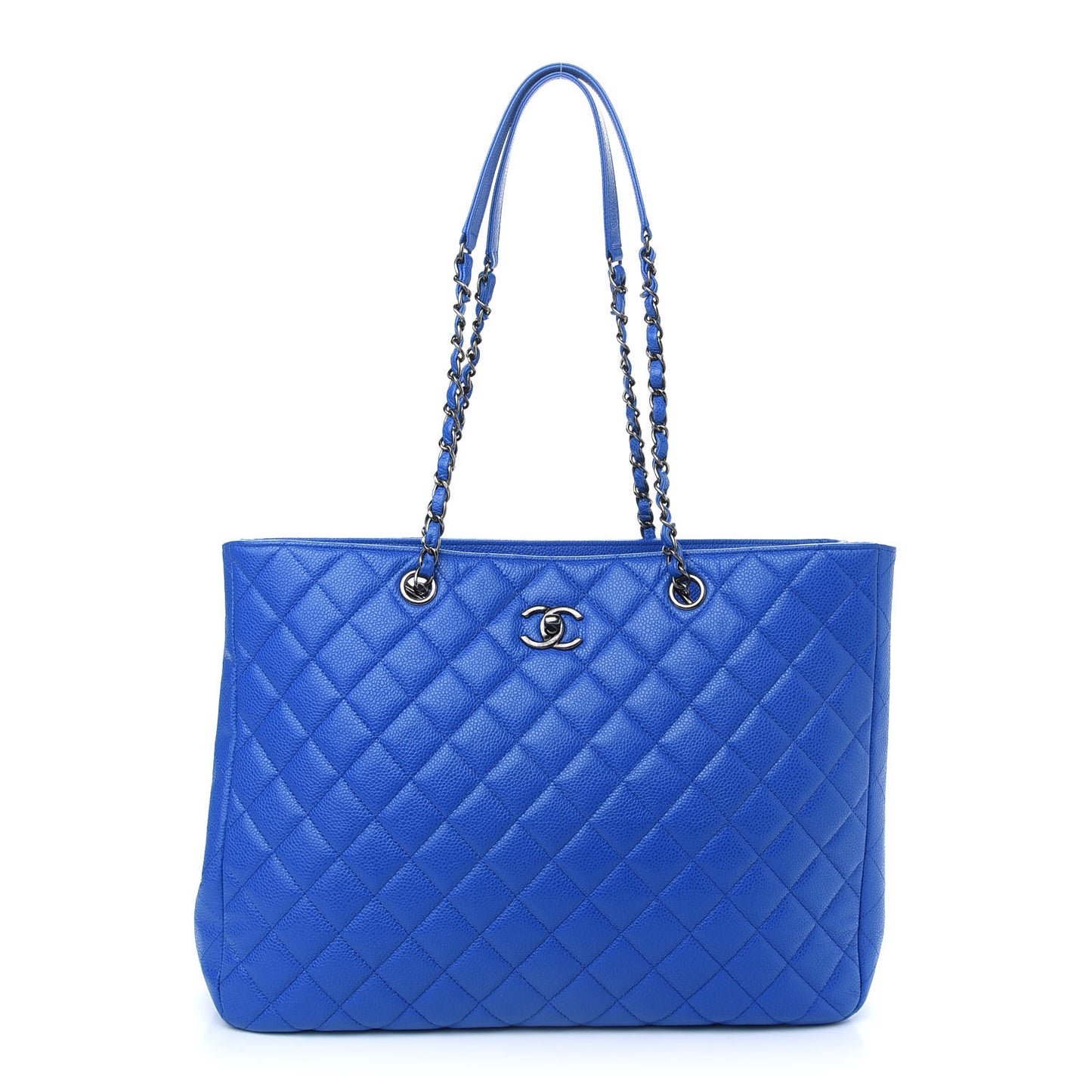 Caviar Quilted Large CC Shopping Tote Blue
