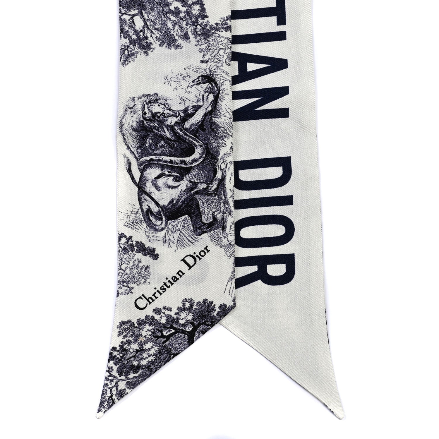 Christian Dior Silk Toile De Jouy Mitzah Scarf Navy Blue 3 of 6
