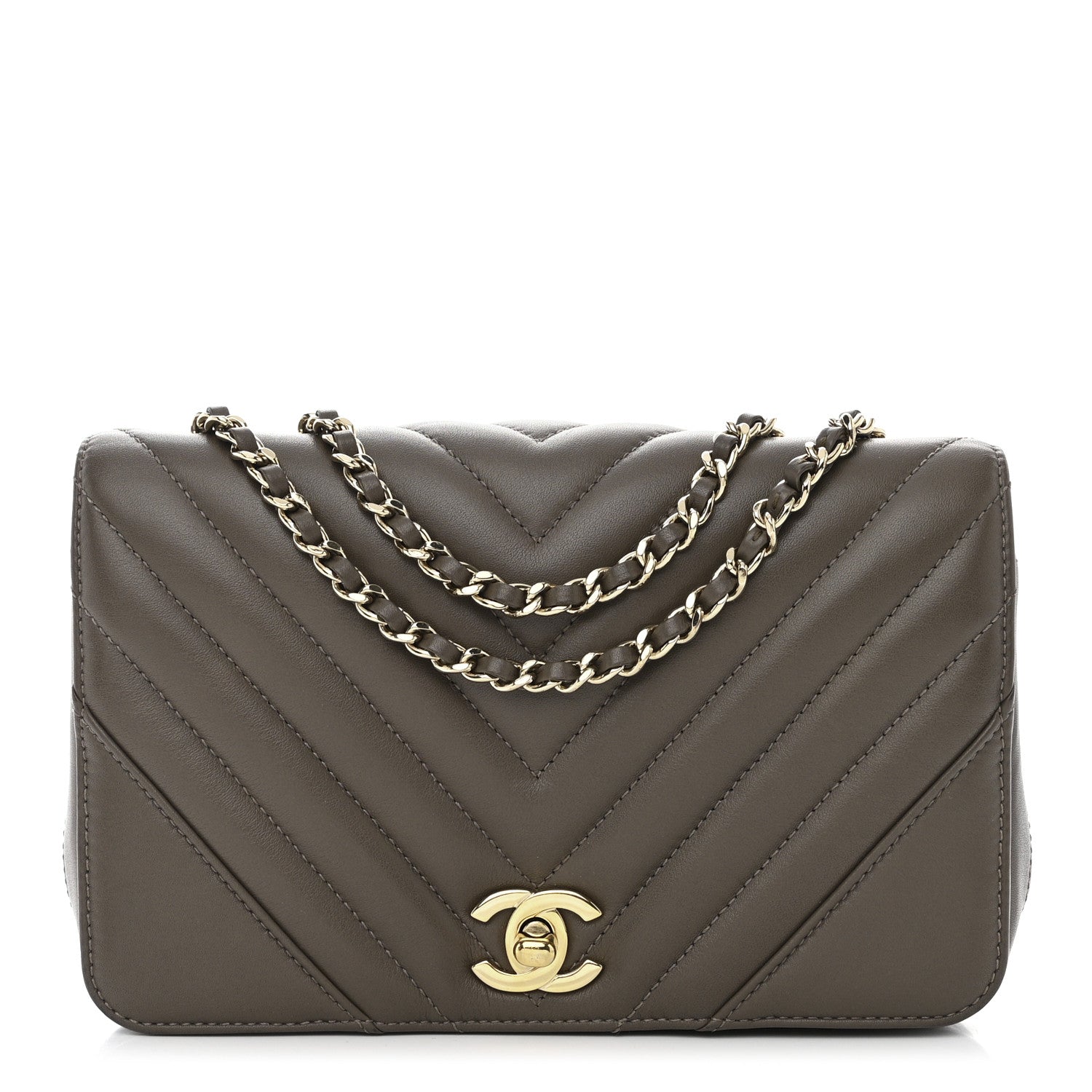 Chanel Calfskin Chevron Quilted Mini Statement Flap Brown 1 of 11