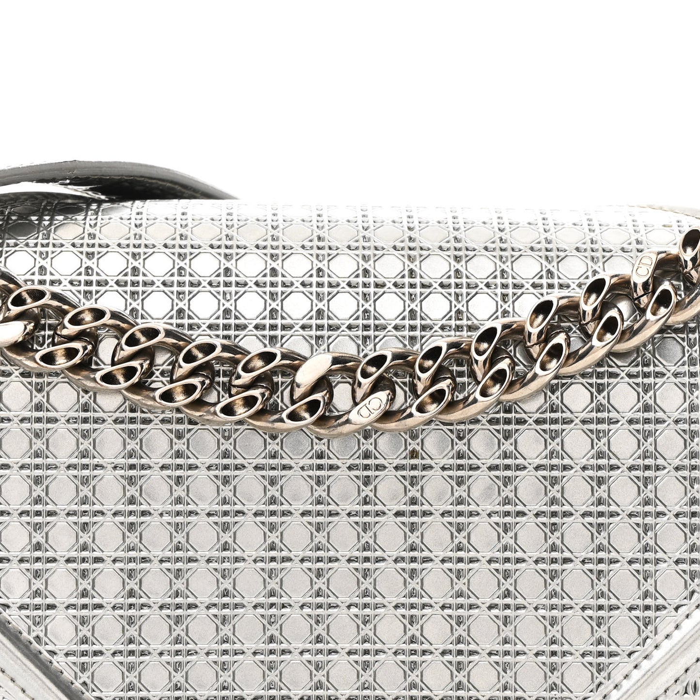 Metallic Patent Micro-Cannage Medium Diorama Flap Bag Silver