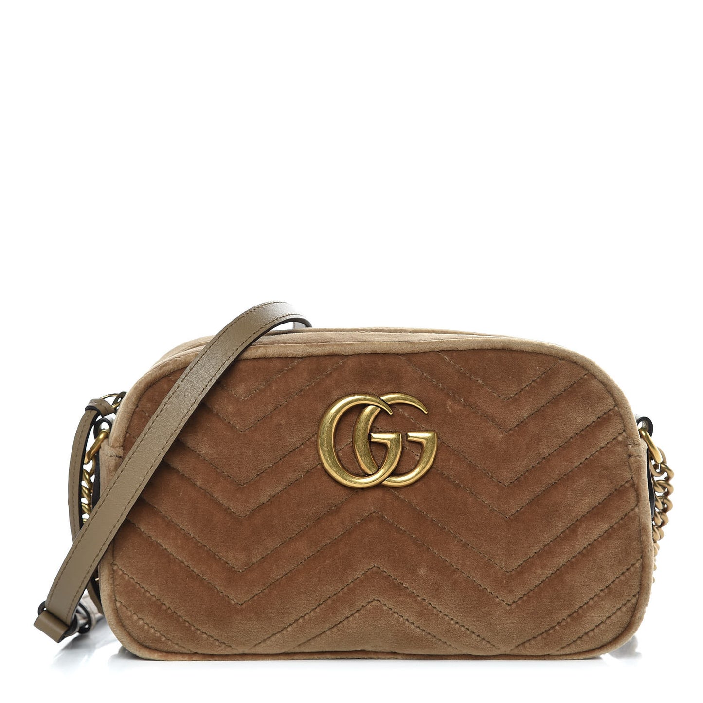 Velvet Matelasse Small GG Marmont Chain Shoulder Bag Taupe