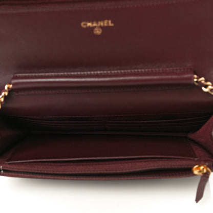 Chanel Lambskin Quilted Wallet On Chain WOC Burgundy 5 of 12