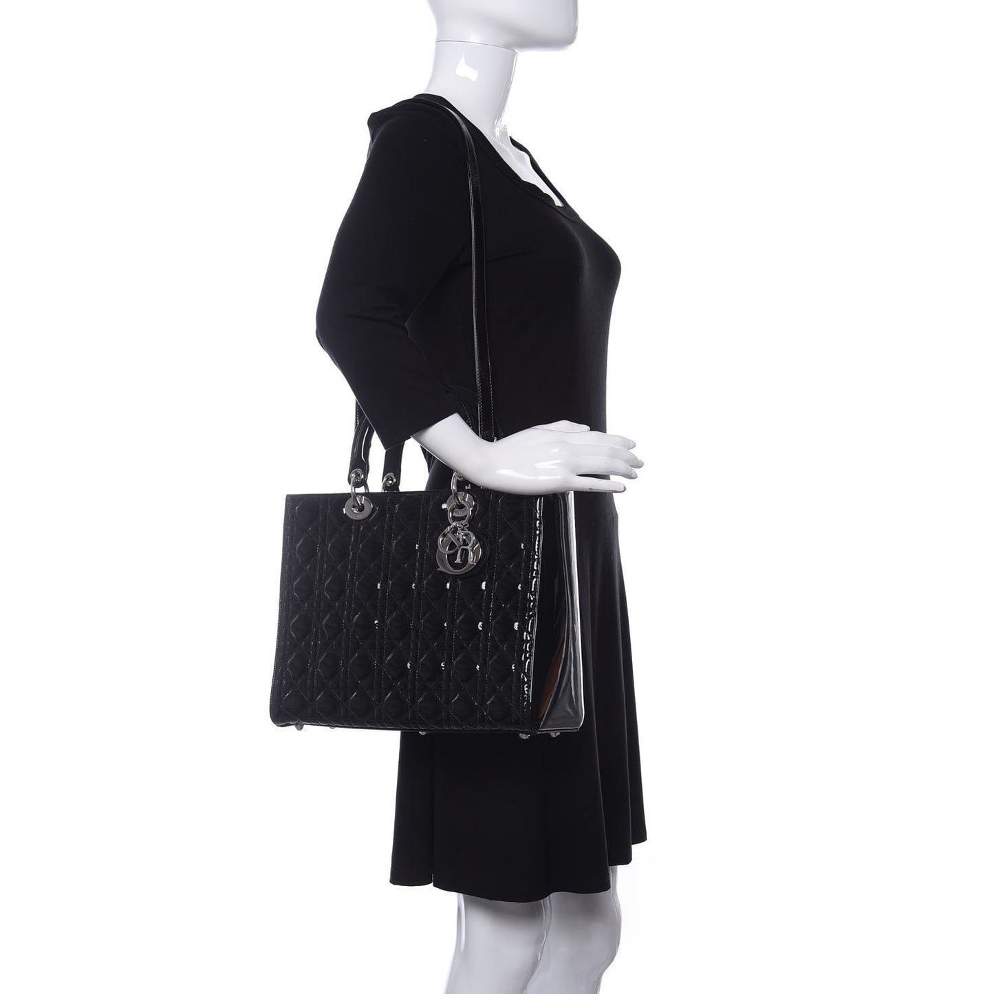 Patent Cannage Large Lady Dior Black