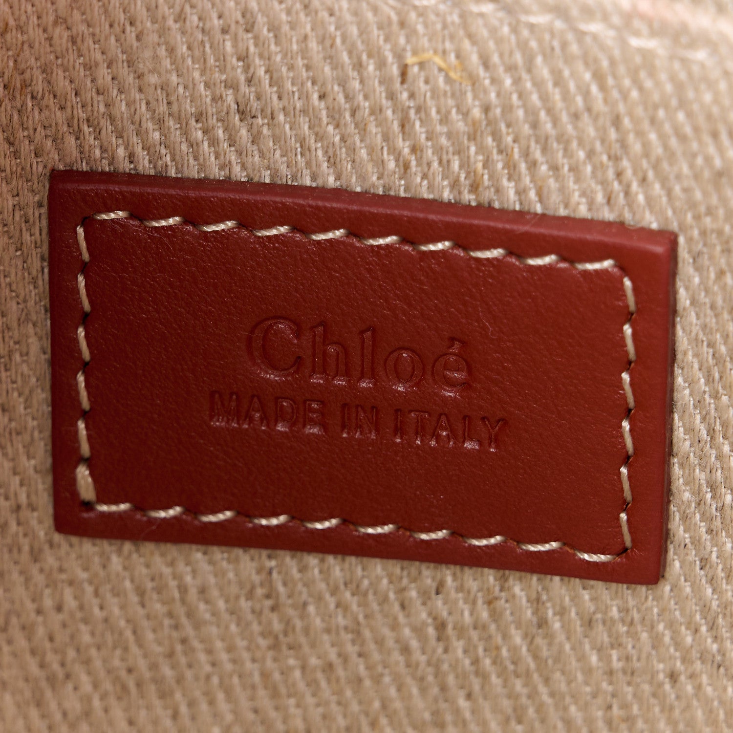 Chloe Cotton Calfskin Small Woody Ribbon Tote With Strap Dark Red 6 of 13