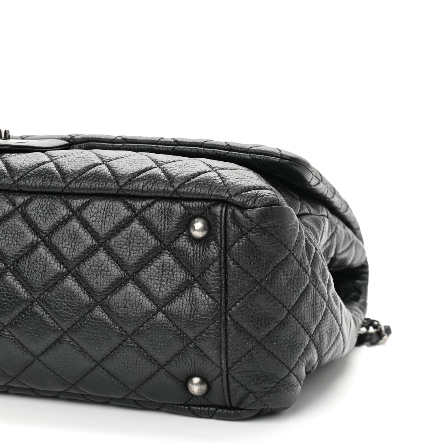 Calfskin Quilted XXL Travel Flap Bag Black