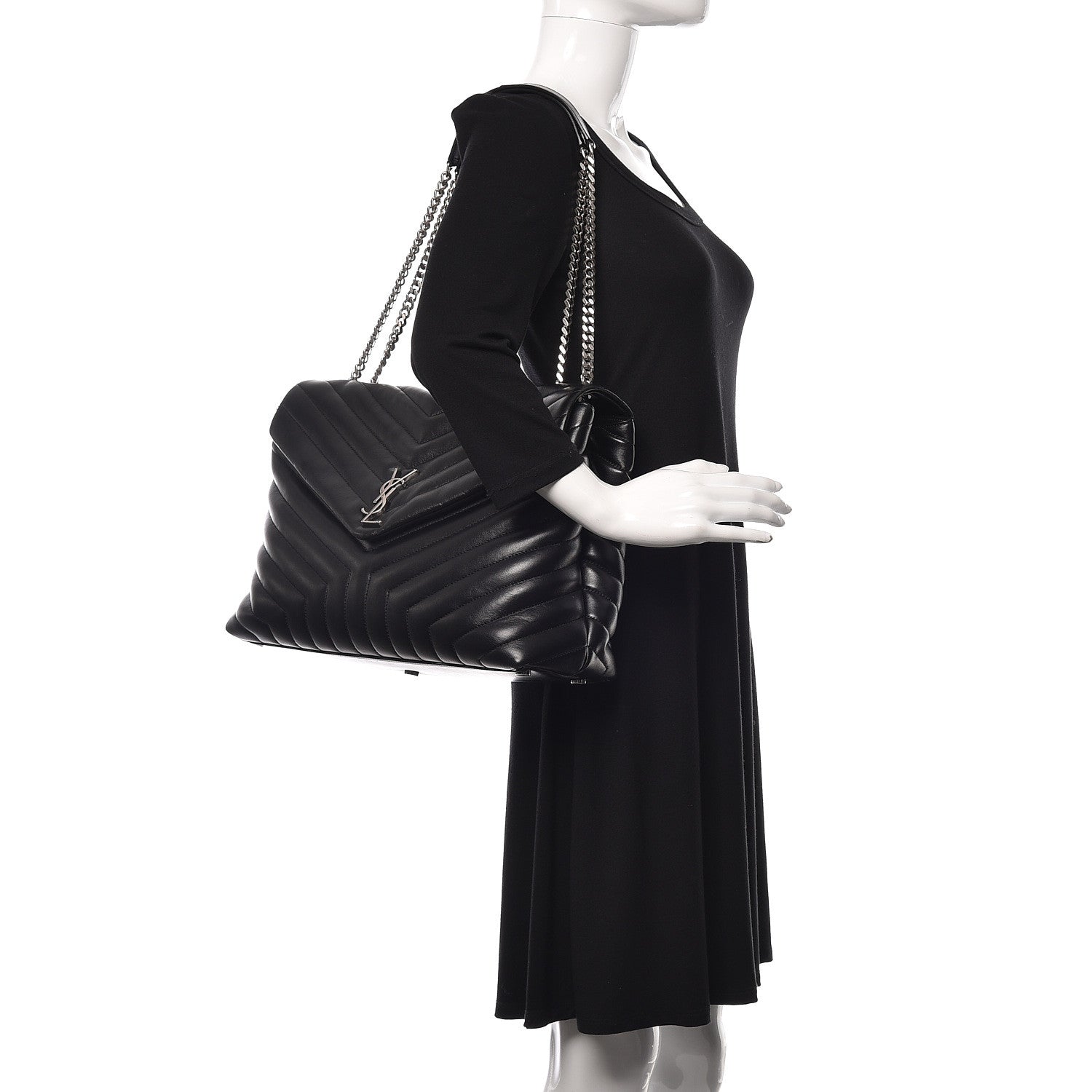 Saint Laurent Calfskin Y Quilted Monogram Large Loulou Chain Satchel Black 2 of 17
