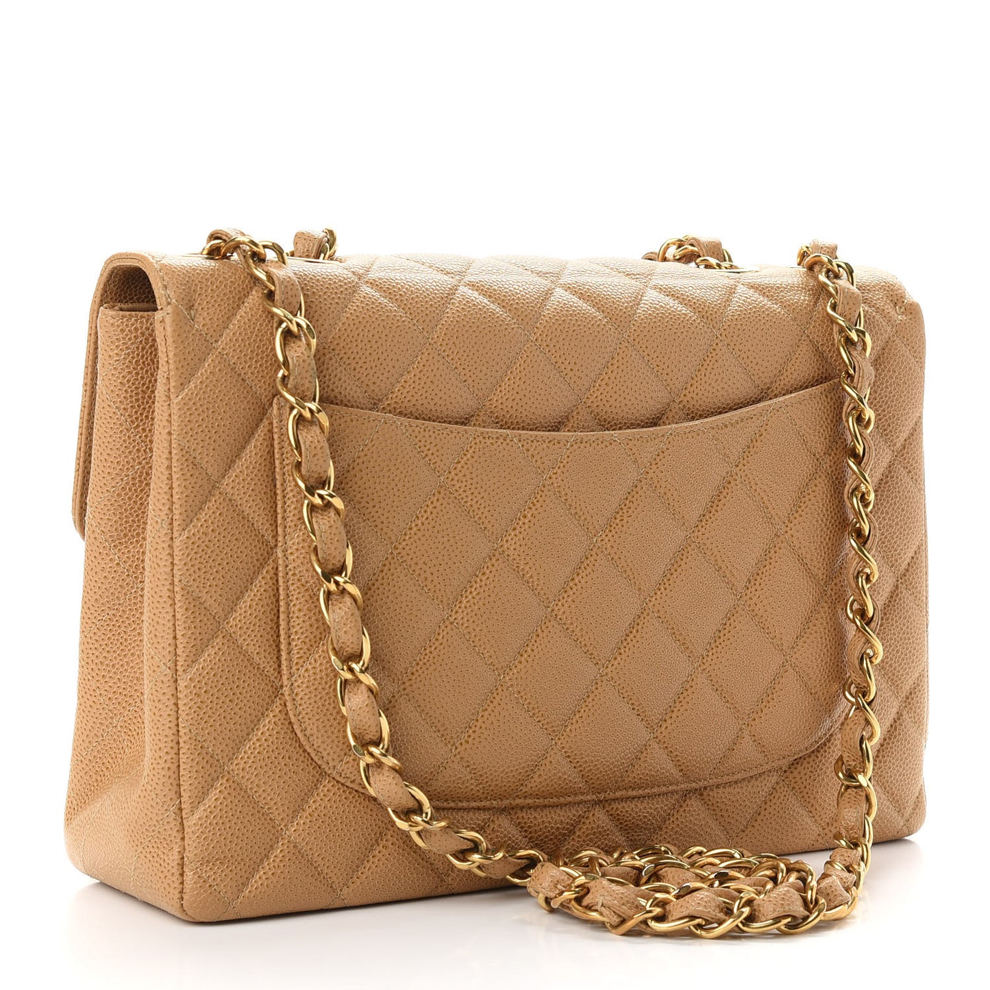 Caviar Quilted Jumbo Single Flap Beige