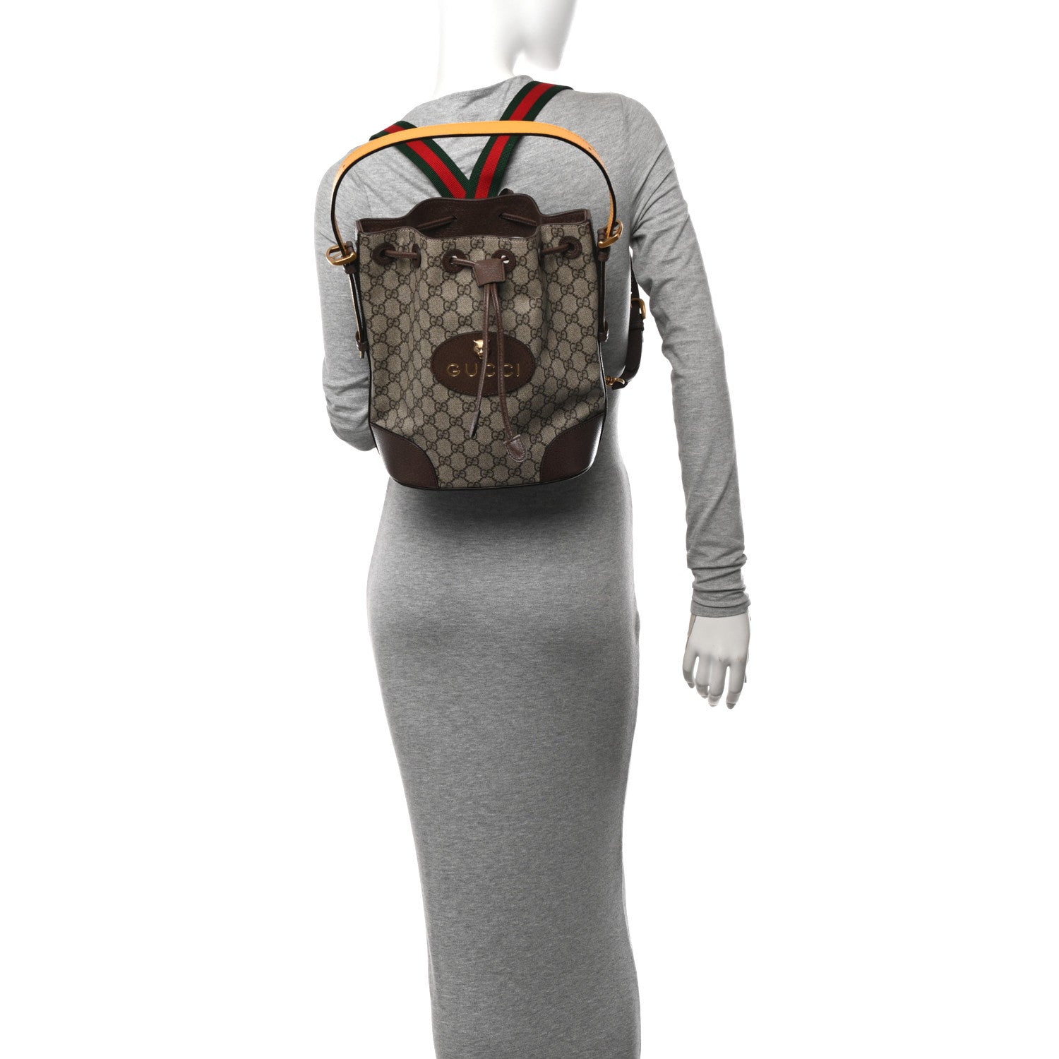 Gucci GG Supreme Monogram Neo Vintage Drawstring Bucket Backpack Beige New Acero Crop 2 of 12