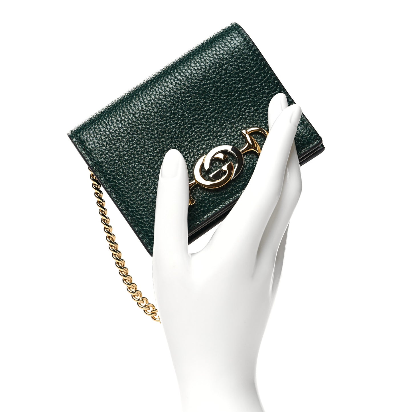 Grainy Calfskin Zumi Chain Card Case Wallet Vintage Green