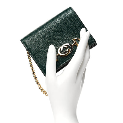 Gucci Grainy Calfskin Zumi Chain Card Case Wallet Vintage Green 2 of 10