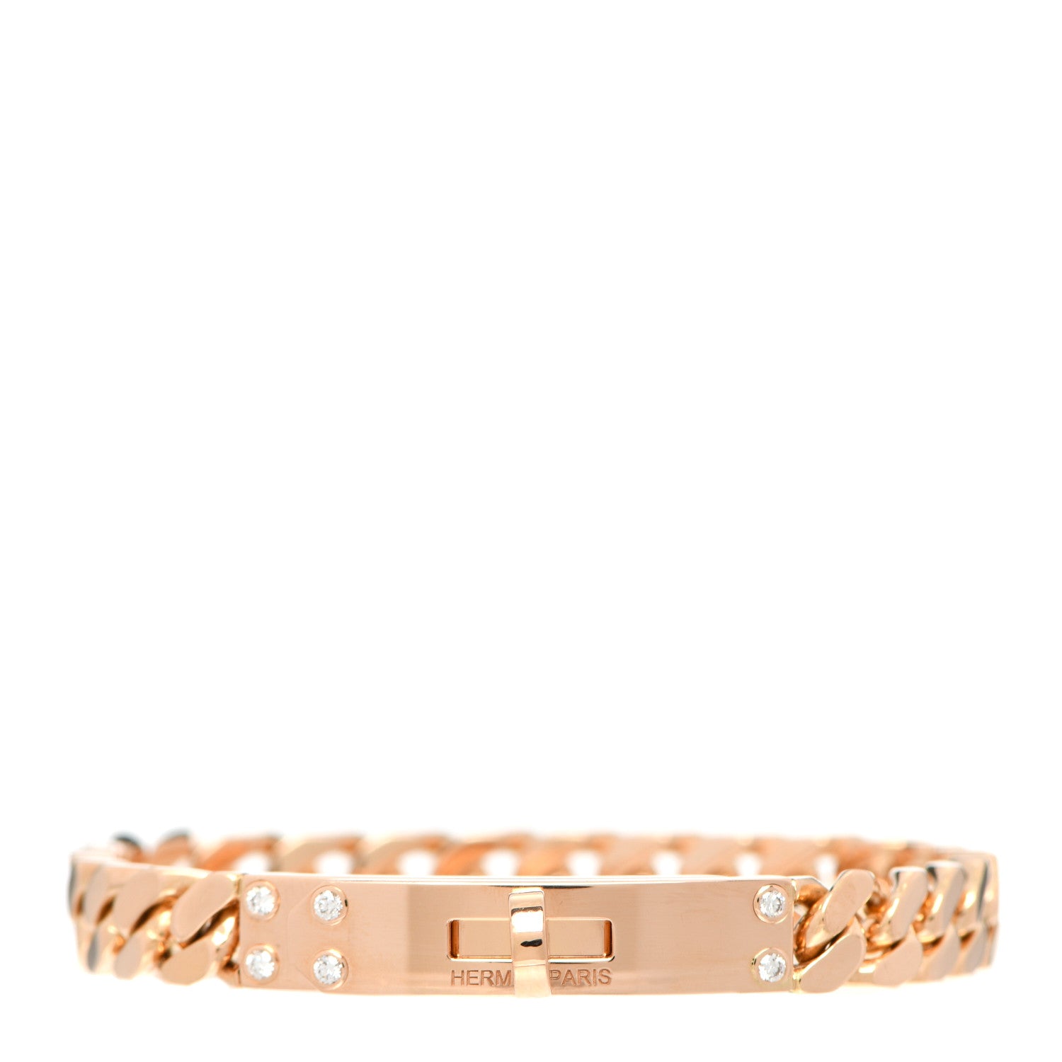 Hermes 18K Rose Gold Diamond PM Kelly Chaine Bracelet XS 1 of 6