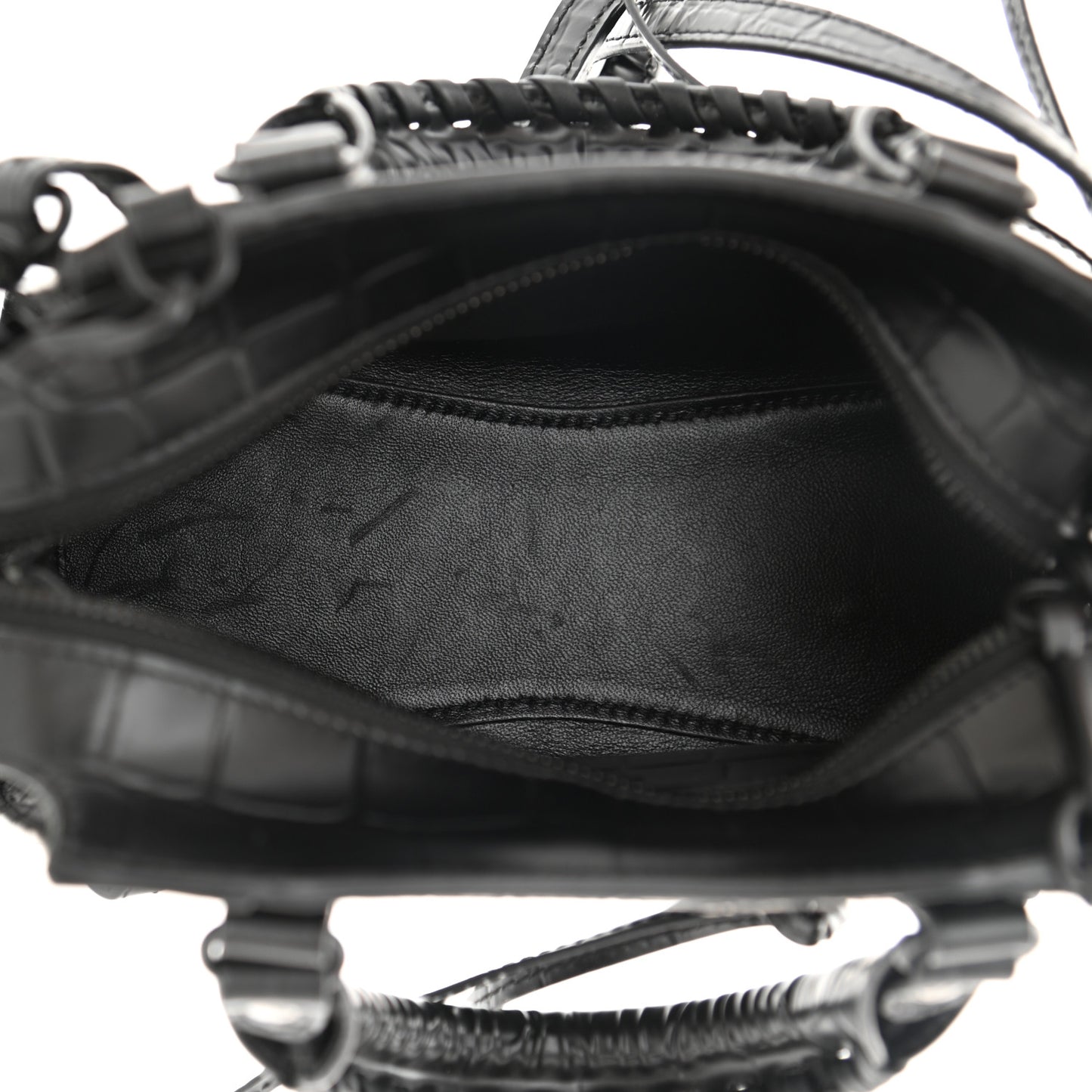 Semi Shiny Calfskin Crocodile Embossed Neo Classic Black Hardware Mini City Black