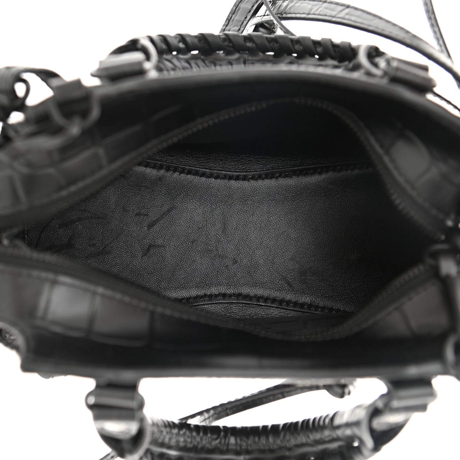 Balenciaga Semi Shiny Calfskin Crocodile Embossed Neo Classic Black Hardware Mini City Black 5 of 13