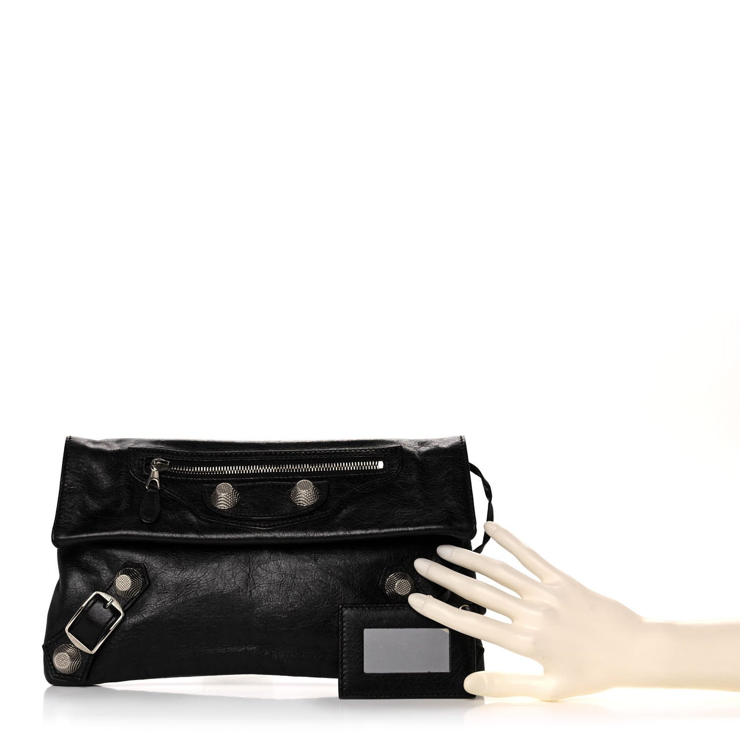 Agneau Giant 21 Silver Hardware Envelope Clutch Black