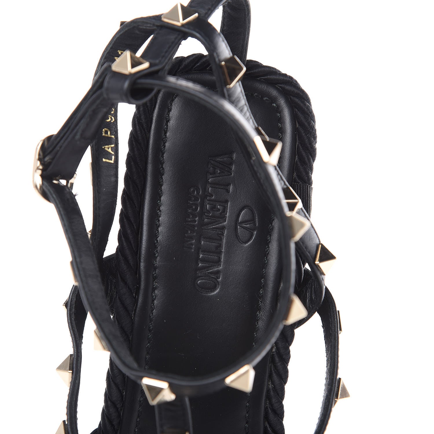 Valentino Garavani Calfskin Rockstud Ankle Strap Torchon Espadrille Caged 25/95mm Wedge Sandals 41 Black 6 of 10