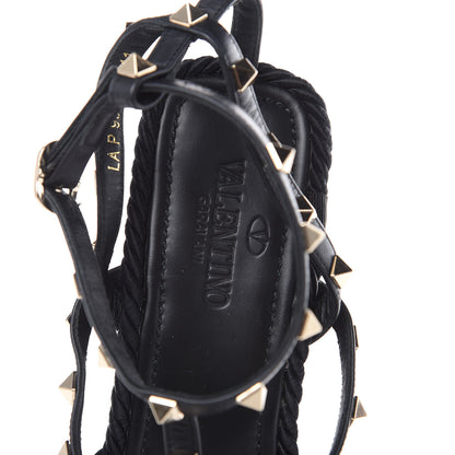 Valentino Garavani Calfskin Rockstud Ankle Strap Torchon Espadrille Caged 25/95mm Wedge Sandals 41 Black 6 of 10