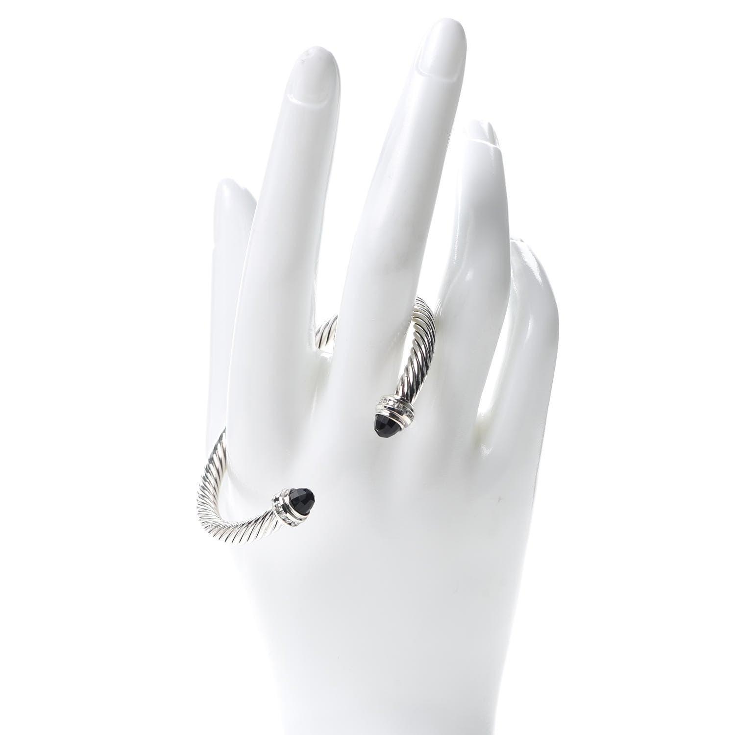 David Yurman Sterling Silver Diamond Black Onyx 5mm Cable Classics Princess Bracelet 2 of 4