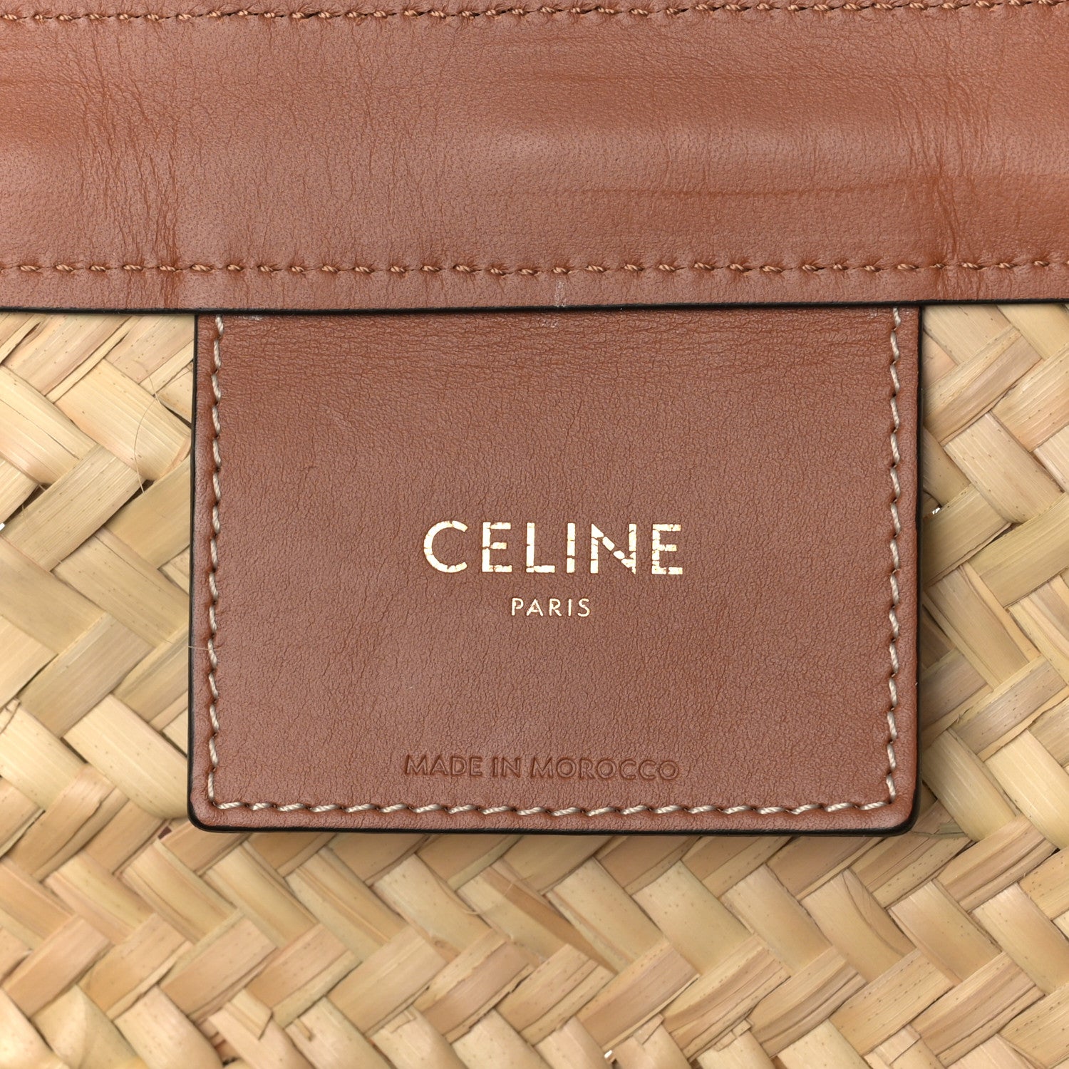 Celine Raffia Calfskin Studs Basket Shoulder Bag Tote Tan 6 of 9