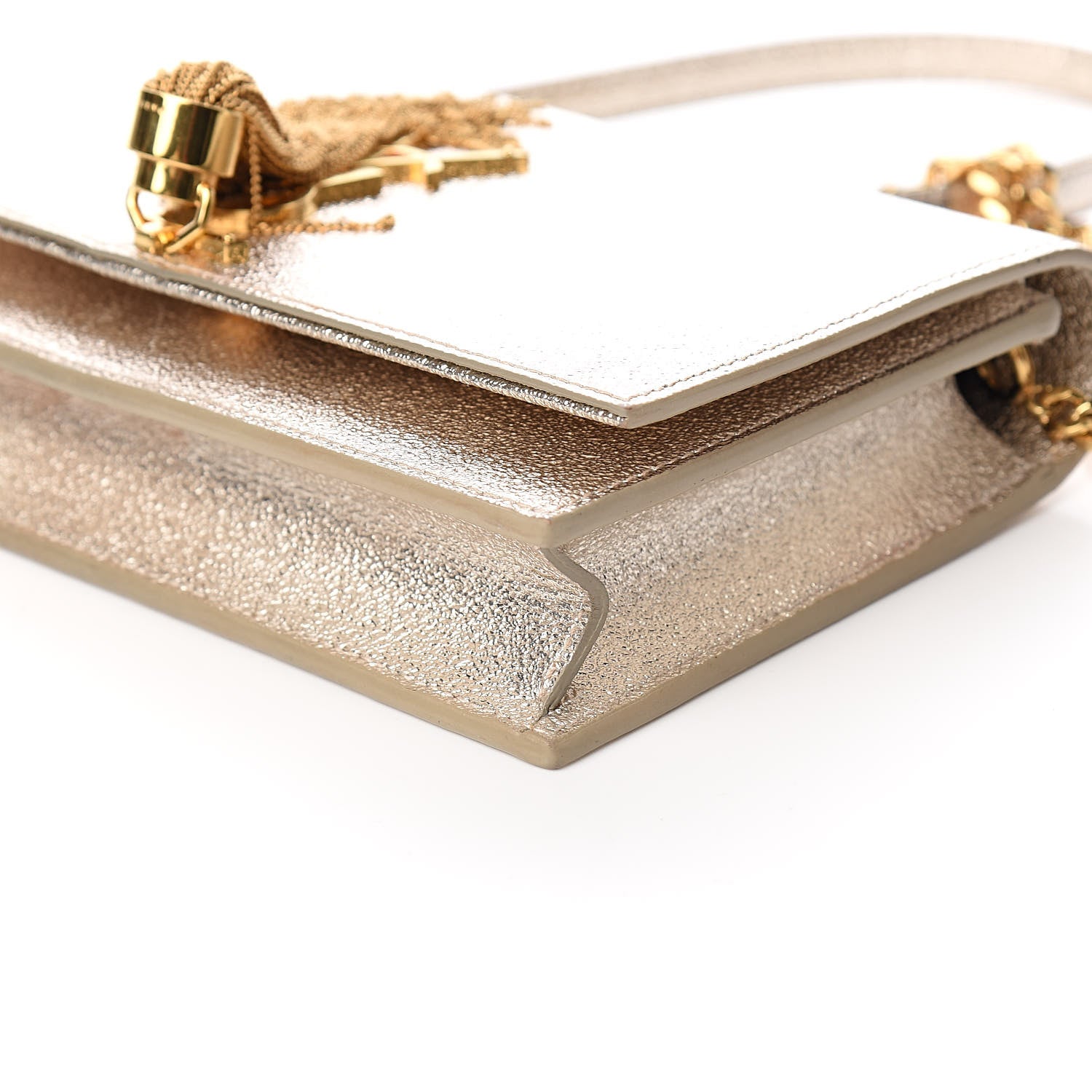 Saint Laurent Metallic Calfskin Classic Monogram Kate Tassel Chain Wallet Platine 9 of 12