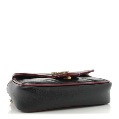 Gucci Vintage Effect Calfskin Matelasse Diagonal Super Mini Torchon GG Marmont Shoulder Bag Black Romantic Cherry 4 of 11