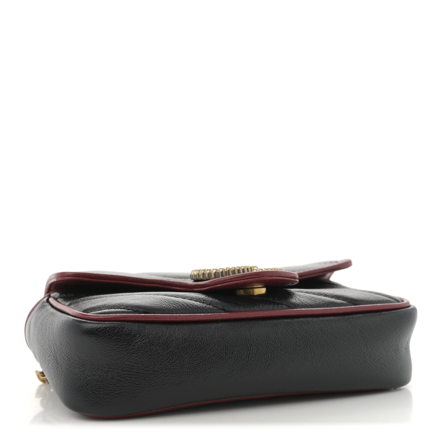 Vintage Effect Calfskin Matelasse Diagonal Super Mini Torchon GG Marmont Shoulder Bag Black Romantic Cherry