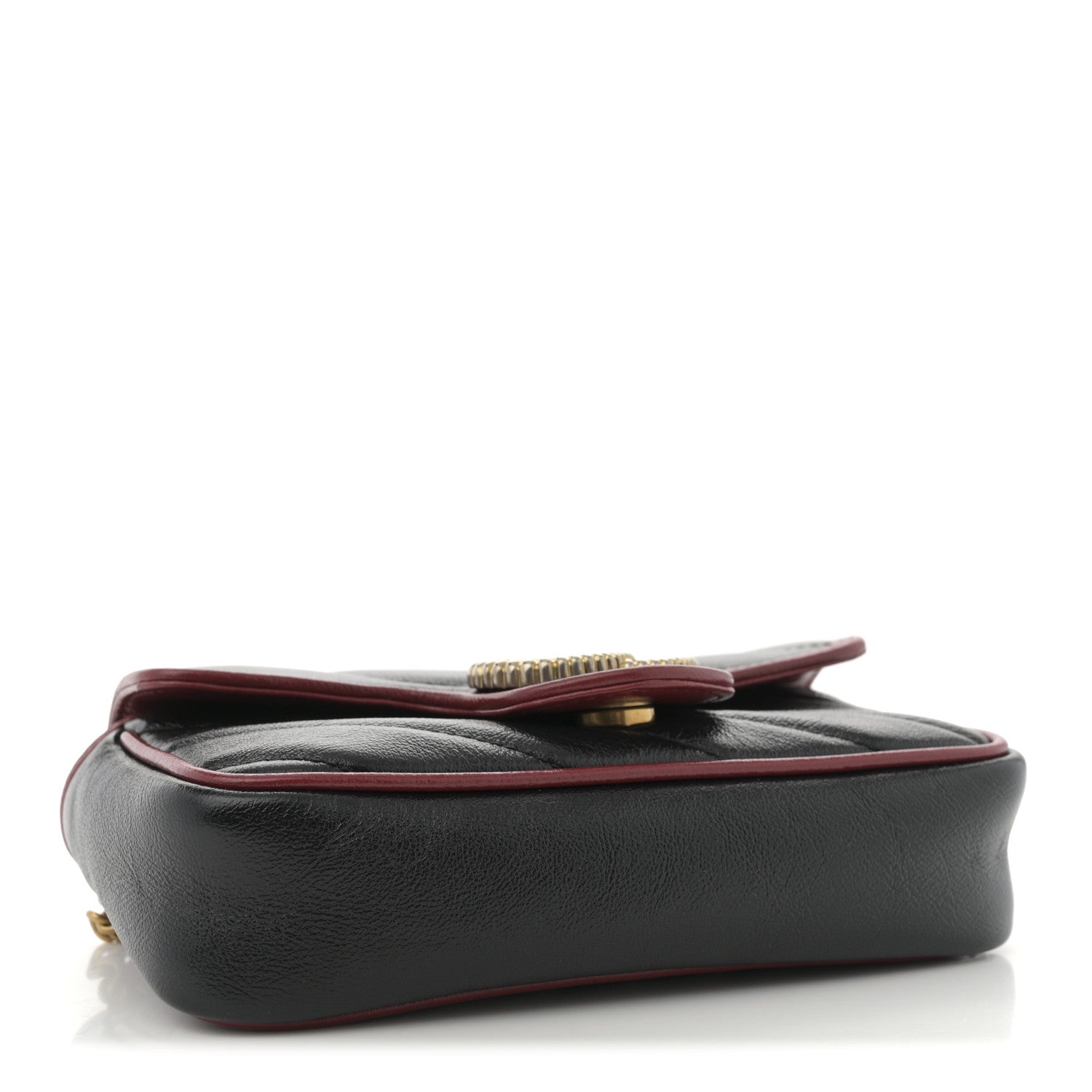 Gucci Vintage Effect Calfskin Matelasse Diagonal Super Mini Torchon GG Marmont Shoulder Bag Black Romantic Cherry 4 of 10