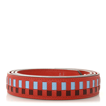 Hermes Epsom 25mm Tressage Shoulder Strap Capucine Celeste Rouge H 2 of 5