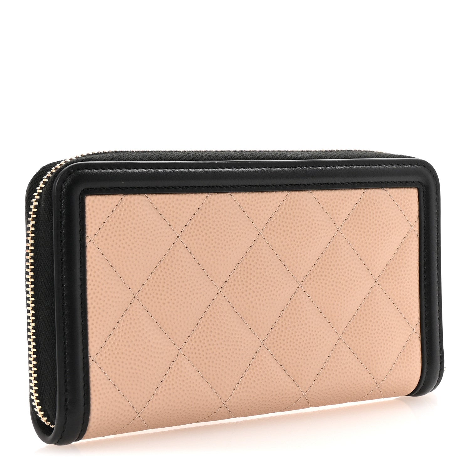 Chanel Caviar Quilted Filigree Zip Around Wallet Beige Black 3 of 9