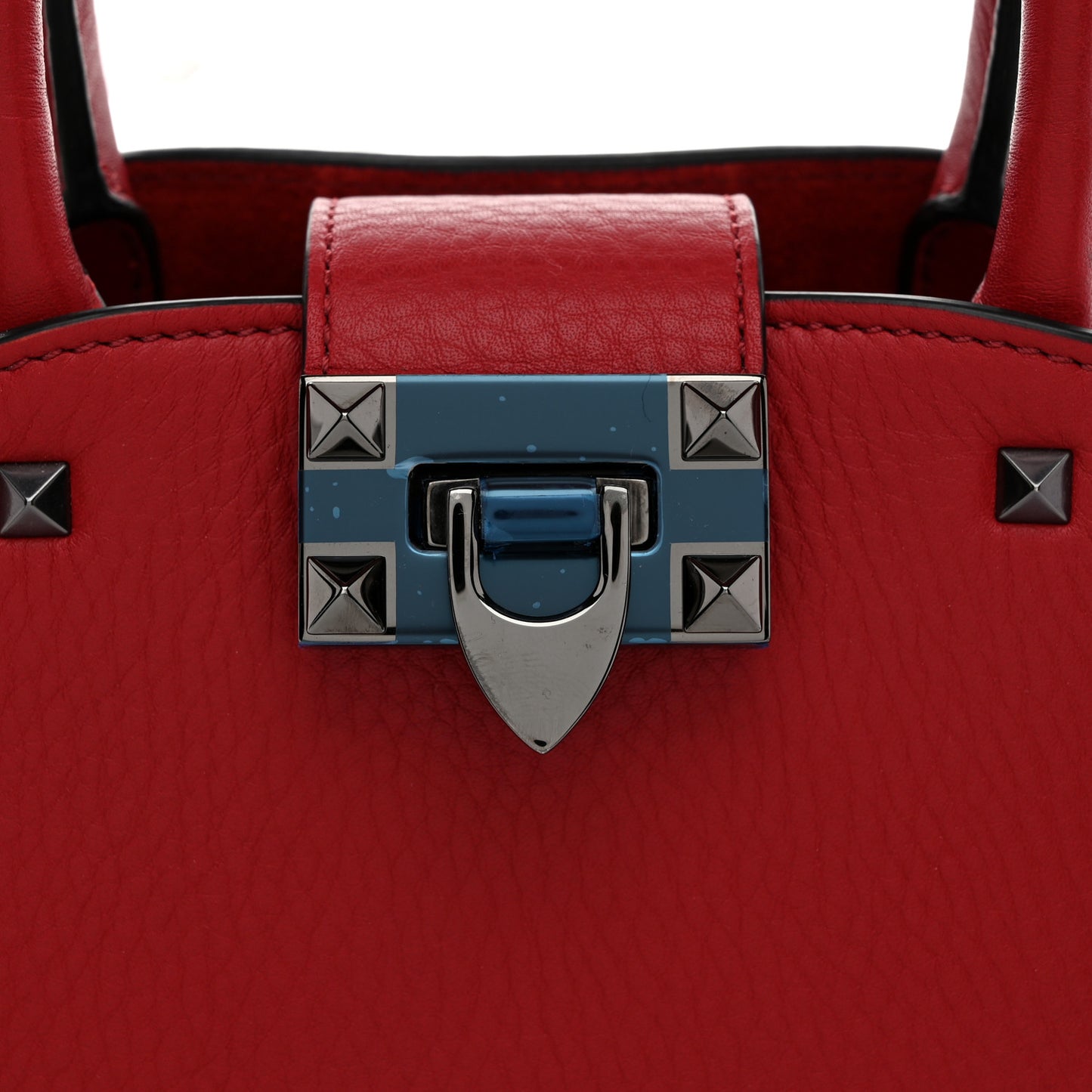 Grainy Calfskin Small Rockstud Double Top Handle Bag Rosso Valentino