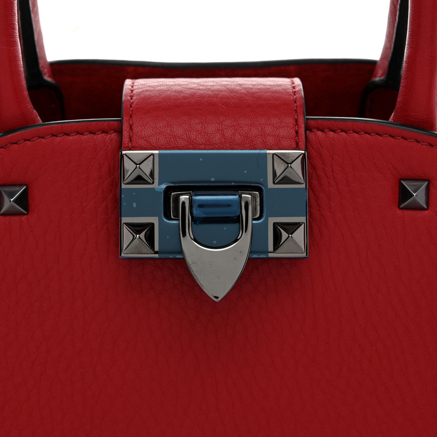 Valentino Garavani Grainy Calfskin Small Rockstud Double Top Handle Bag Rosso Valentino 7 of 9