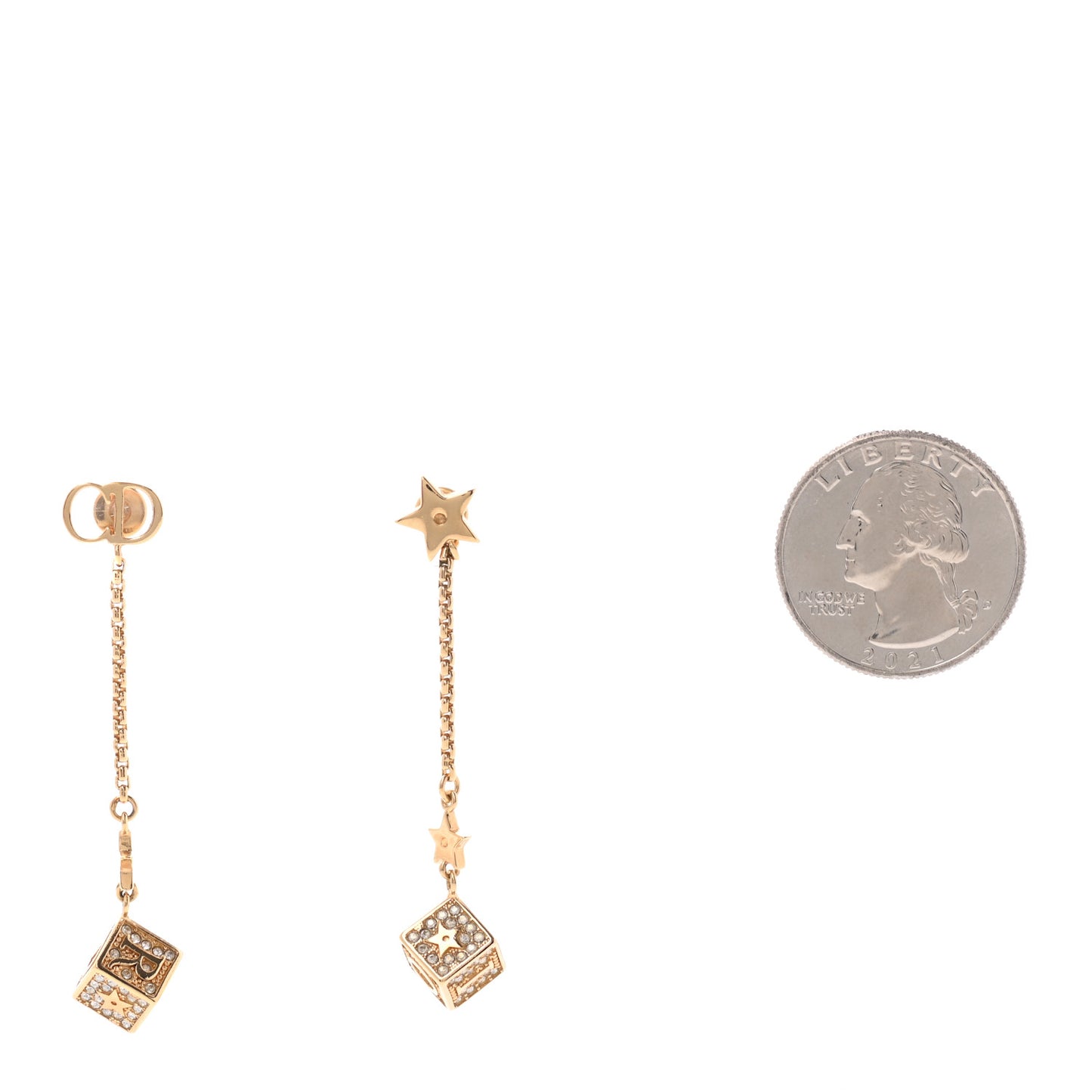 Metal Crystal Lucky Square Drop Earrings Gold