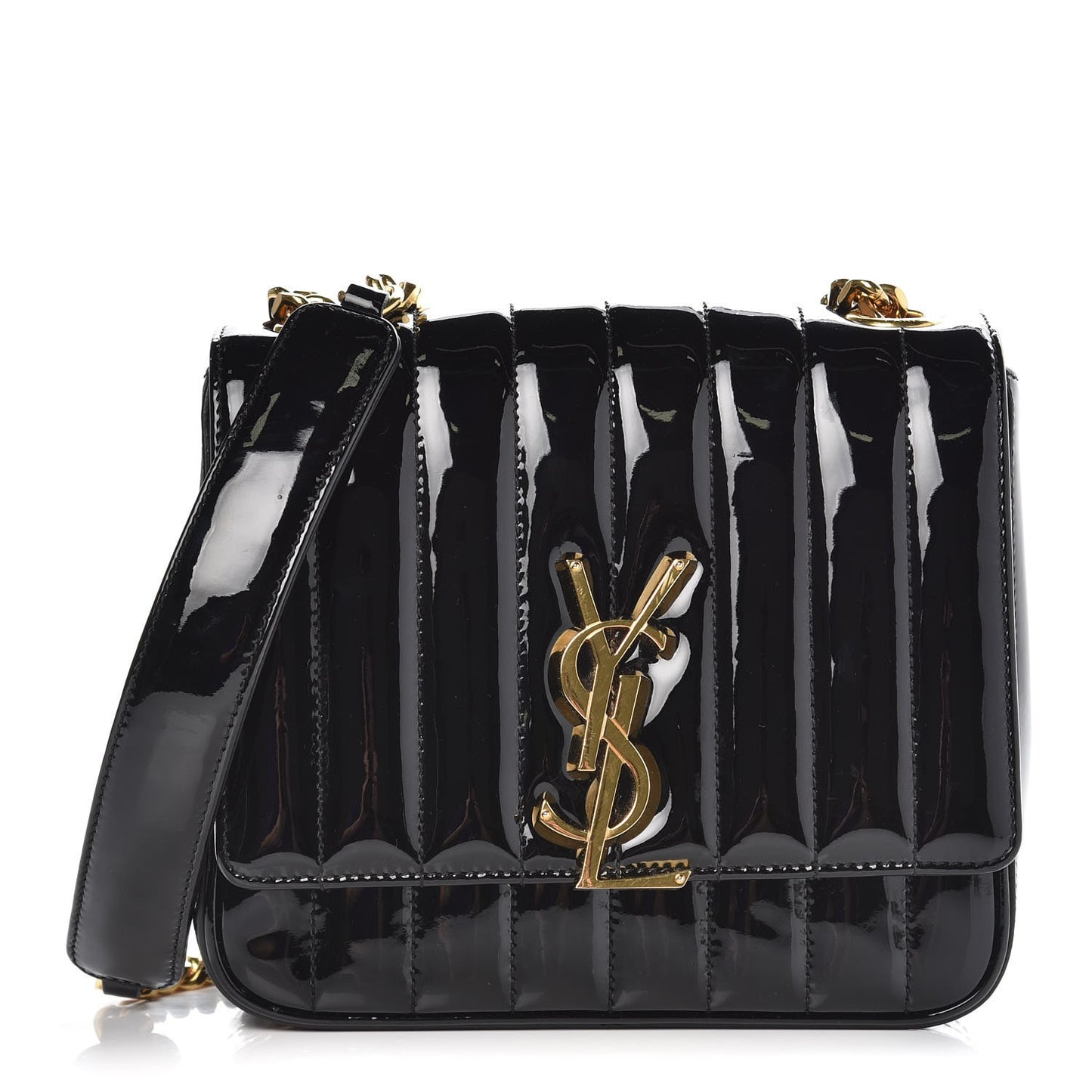 Patent Calfskin Matelasse Monogram Small Vicky Chain Bag Black