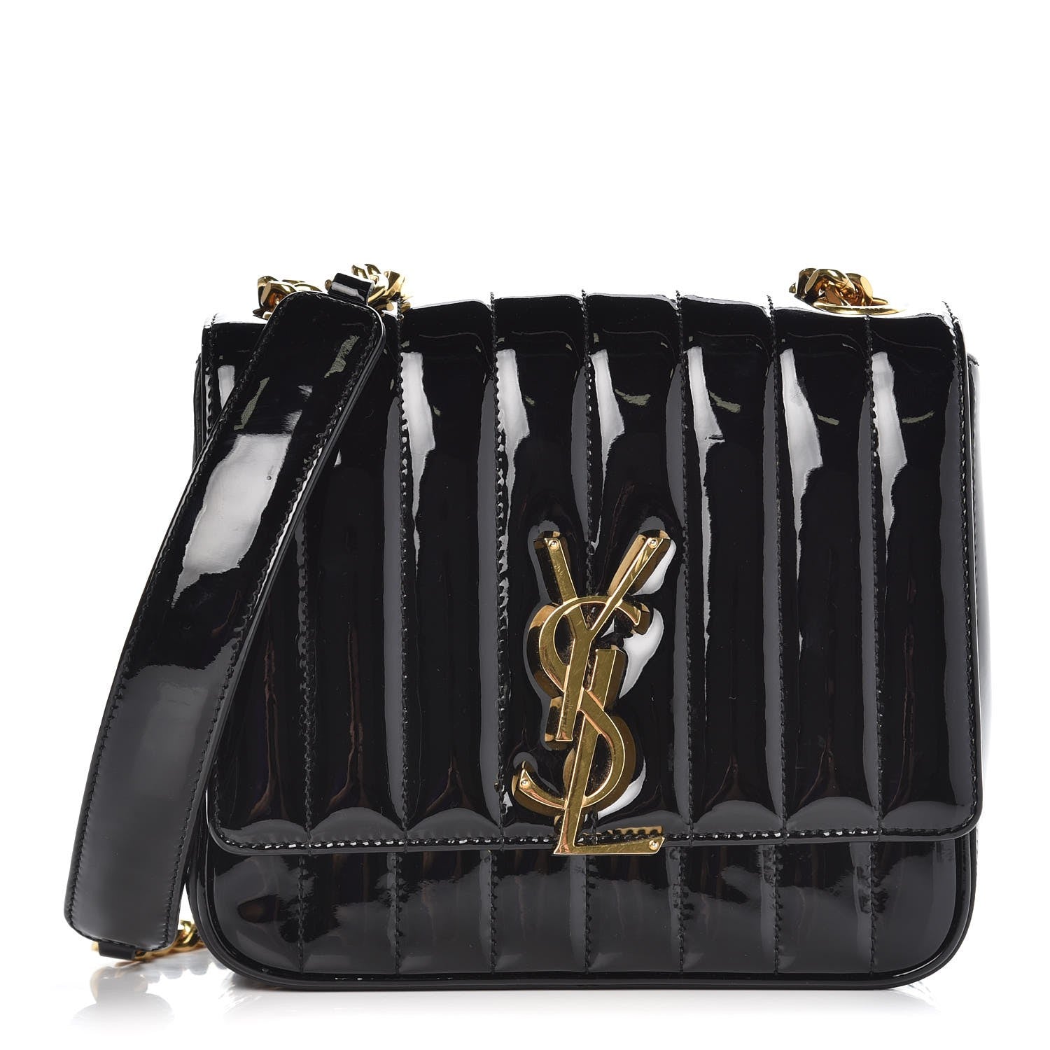 Saint Laurent Patent Calfskin Matelasse Monogram Small Vicky Chain Bag Black 1 of 9