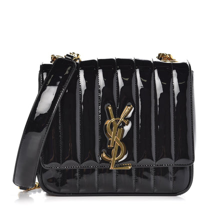 Saint Laurent Patent Calfskin Matelasse Monogram Small Vicky Chain Bag Black 1 of 9