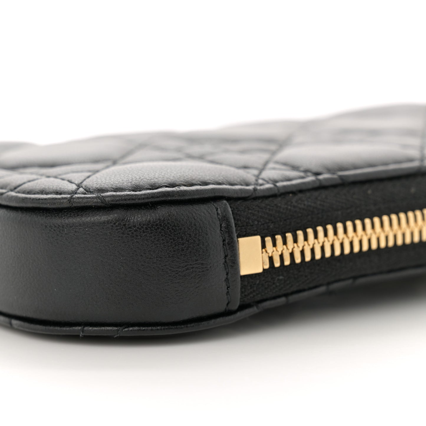 Lambskin Cannage Lady Dior Phone Holder Black