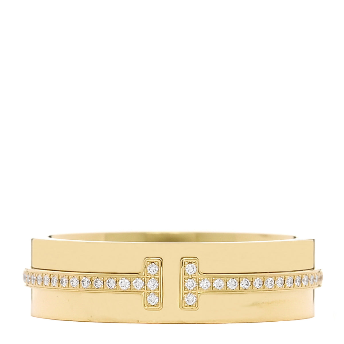 18K Yellow Gold Diamond Wide T Two Ring 54 7